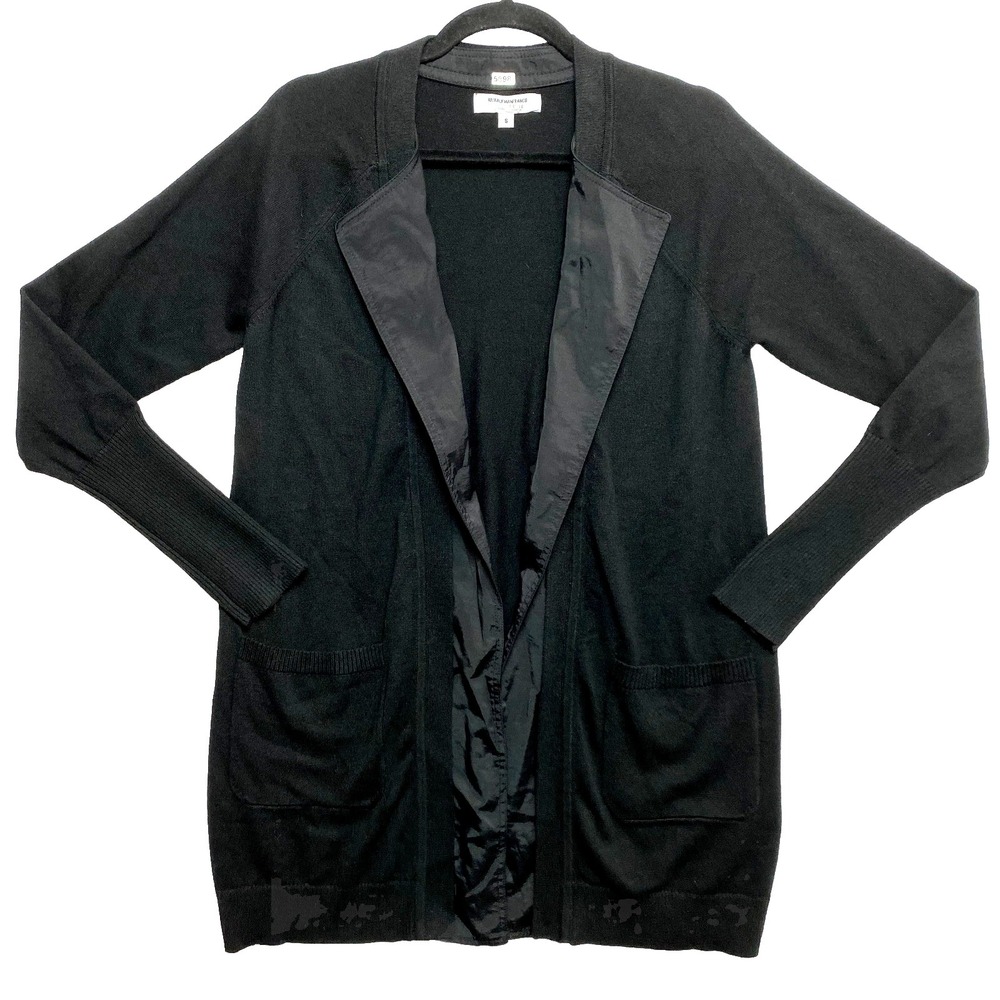 Kaufman Franco Sweater Cardigan Womens Small Black Open Knit Tunic Longline